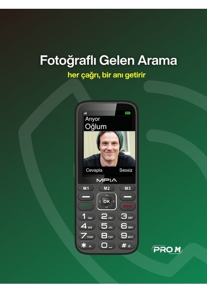 Mpıa Yerli Üretim Kameralı Türkiyede Ilk Sesli Menü ve Aramalı Büyük Ekran Tuşlu Cep Telefonu 16GB Hediye modelleri
