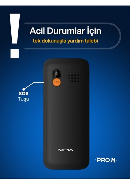 Mpıa Yerli Üretim Kameralı Türkiyede Ilk Sesli Menü ve Aramalı Büyük Ekran Tuşlu Cep Telefonu 16GB Hediye