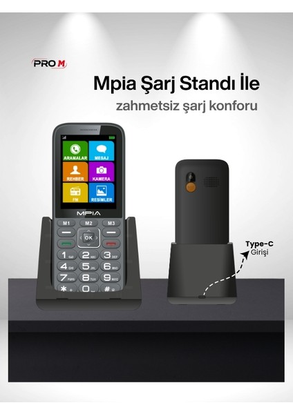 Mpıa Yerli Üretim Kameralı Türkiyede Ilk Sesli Menü ve Aramalı Büyük Ekran Tuşlu Cep Telefonu 16GB Hediye
