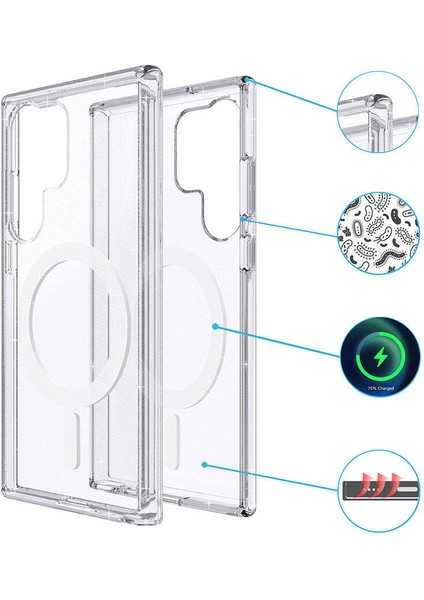 Galaxy S23 Ultra Kılıf M-Safe Şarj Özellikli Parlayan Simli Saydam Renkli Allstar Kapak modelleri