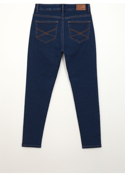 Kadın Yüksek Bel Süper Skinny Koyu Mavi Jean Pantolon indirimleri