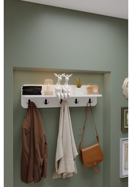 Duvar Tipi Askılık Raflı Portmanto Askı Dekoratif Elbise Askılığı 70 cm