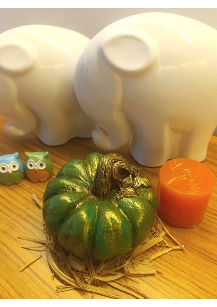 Büyük Boy El Boyaması Yeşil Kabak Biblo-Dekoratif Ev Ürünü-Rustik Hasat Kabak Figürü