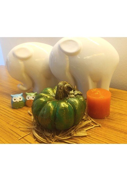 Büyük Boy El Boyaması Yeşil Kabak Biblo-Dekoratif Ev Ürünü-Rustik Hasat Kabak Figürü