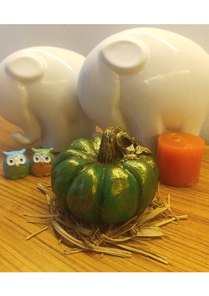 Büyük Boy El Boyaması Yeşil Kabak Biblo-Dekoratif Ev Ürünü-Rustik Hasat Kabak Figürü