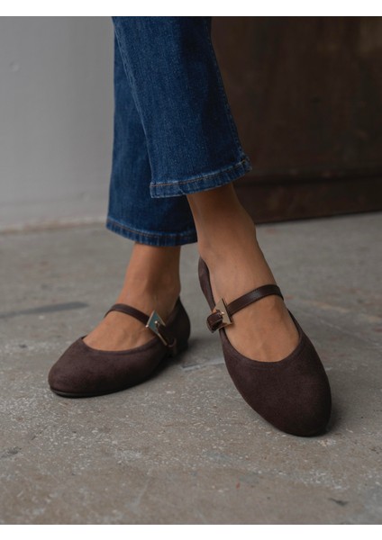 Rinda Kahve Süet Hakiki Deri Kadın Babet