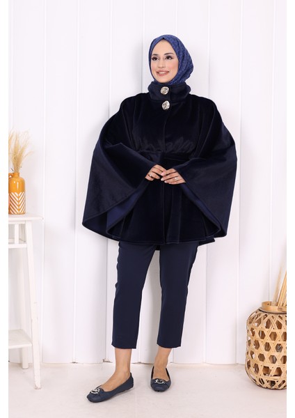 70060 Düğme Detaylı Panço Lacivert