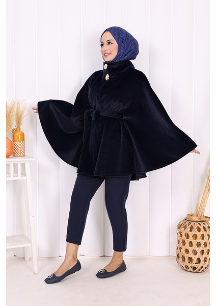70060 Düğme Detaylı Panço Lacivert modelleri