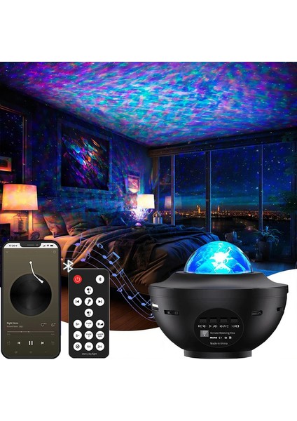 Starry Sky Projector Night Light Rgb Akıllı Uzaktan Bluetooth Müzik Oyuncusu Otomatik Döndürme Ortam Işığı Ev Yatak Odası Renk: USB (Yurt Dışından)