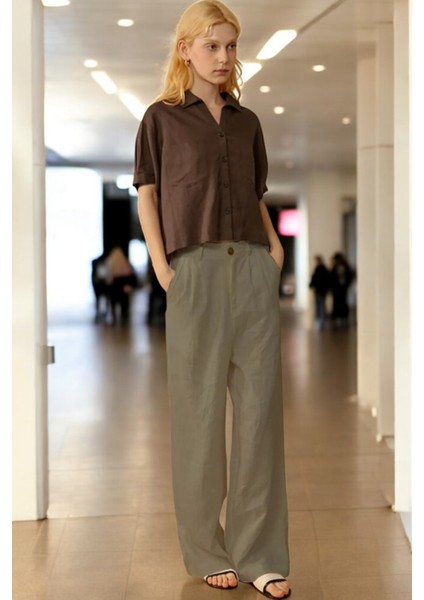 Günlük Düğmeli Keten Kadın Pantolon fiyatları