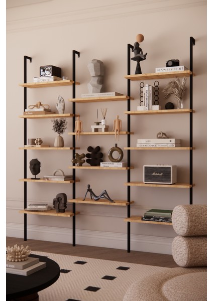 Dekoratif Tasarım Duvara Monte 14 Raflı Kitaplık Ofis-Salon-Ev Rafı- Kolay Kurulum- Ofis Rafı