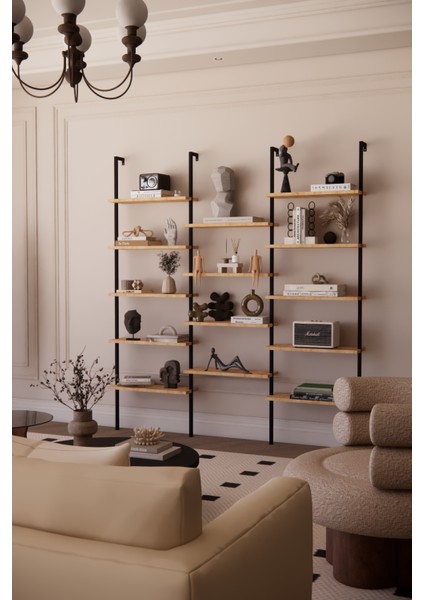 Dekoratif Tasarım Duvara Monte 14 Raflı Kitaplık Ofis-Salon-Ev Rafı- Kolay Kurulum- Ofis Rafı fiyatları