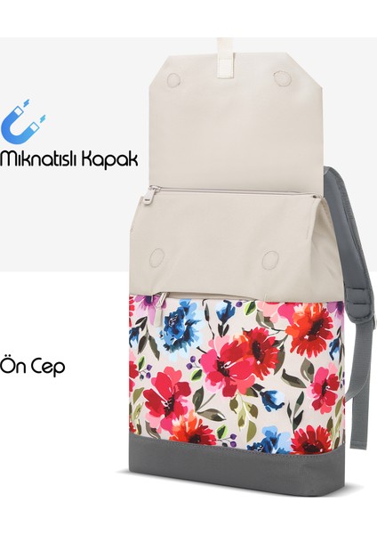 MCE-1306 14.1" Zen Eco Günlük Sırt Çantası Bej Çiçekli
