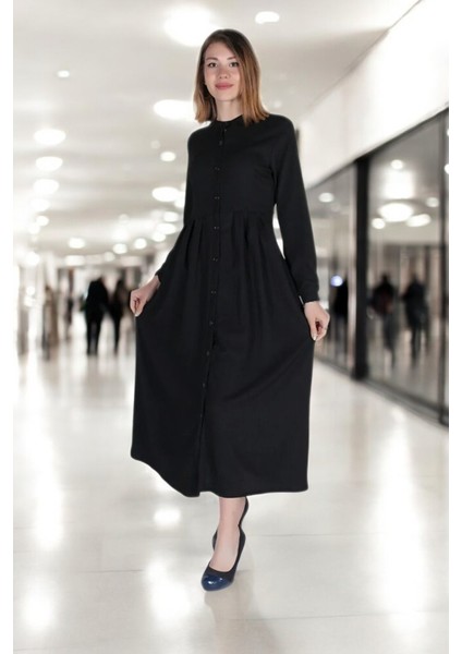 Günlük Tam Boy Keten Tesettür Elbise