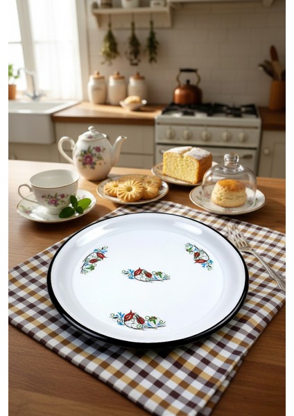 40 No Emaye Sini Sofra, Yemek Sunum Tepsi, Yer Sofrası Çinko ~38 cm fırsatları
