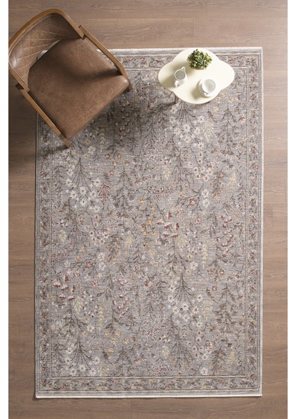 Frezia Floral Bambu Polyester Oturma Odası Salon Mutfak Halısı Eskitme Çiçekli Vintage Halı