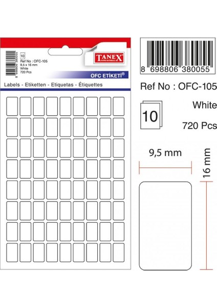 OFC-106 12X17MM Beyaz 560 Adet Etiket