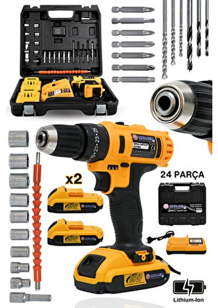 Şarjlı Matkap 21 V Darbeli Çift Li-On Akü 24 Parça Uç Hediyeli fırsatları