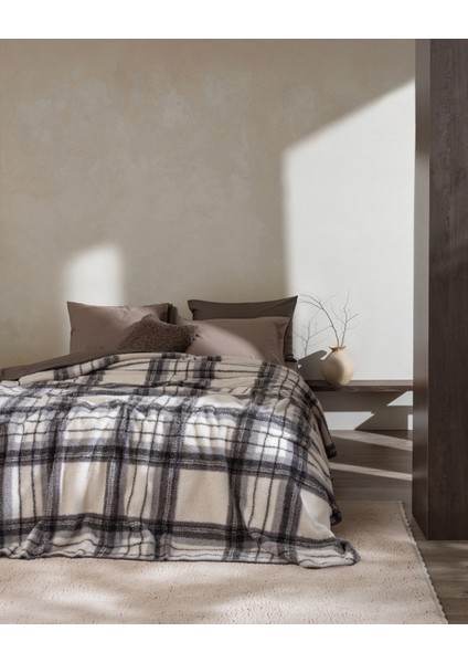 Varnelle Çift Kişilik Sherpa Battaniye - Ekru/antrasit