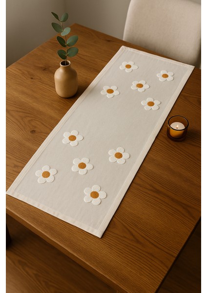 Papatya Desenli Punch Panç Nakışlı Keten Runner Masa Örtüsü 40 x 110 cm fiyatları