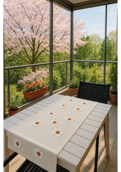 Papatya Desenli Punch Panç Nakışlı Keten Runner Masa Örtüsü 40 x 110 cm modelleri