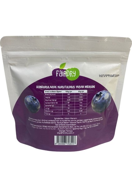 Fairdry Yaban Mersini, Freeze Dried, Dondurularak Kurutulmuş, Meyve Kurusu, Katkısız, Meyve Cipsi modelleri