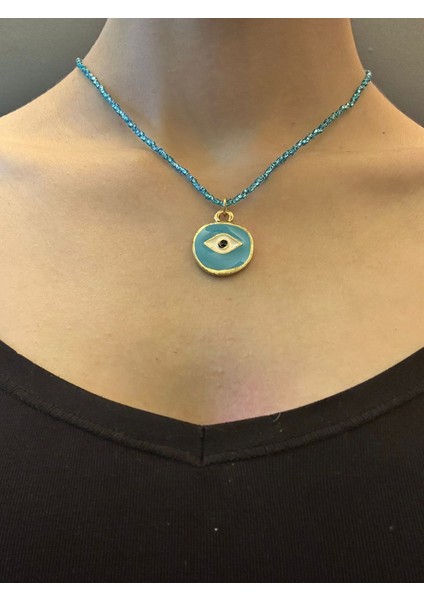 Çelik Turkuaz Göz Uçlu Boncuklu Kadın Kolye 21 cm fırsatları