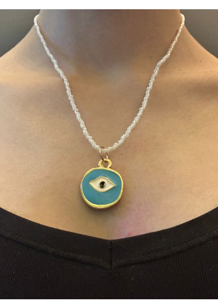 Çelik Turkuaz Göz Uçlu Boncuklu Kadın Kolye 21 cm fiyatları