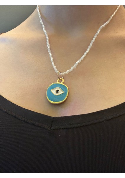 Çelik Turkuaz Göz Uçlu Boncuklu Kadın Kolye 21 cm fırsatları