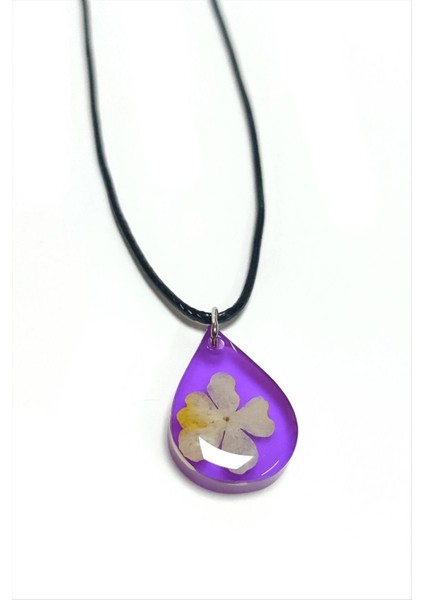 Allzey Kartopu Çiçeği Damla Epoksi Kolye-Mor