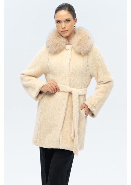 Çıkabilir Kürklü Inci Detaylı Peluş Kaban Bej 3098-TK modelleri