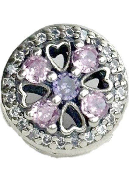 Mor Taşlı Yoncalı Boncuk Gümüş Charm