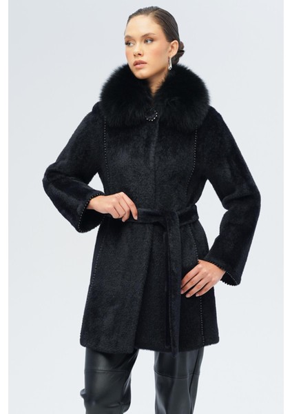 Çıkabilir Kürklü Inci Detaylı Peluş Kaban Siyah 3098-TK fiyatları