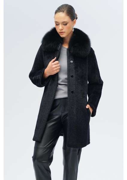 Çıkabilir Kürklü Inci Detaylı Peluş Kaban Siyah 3098-TK fırsatları