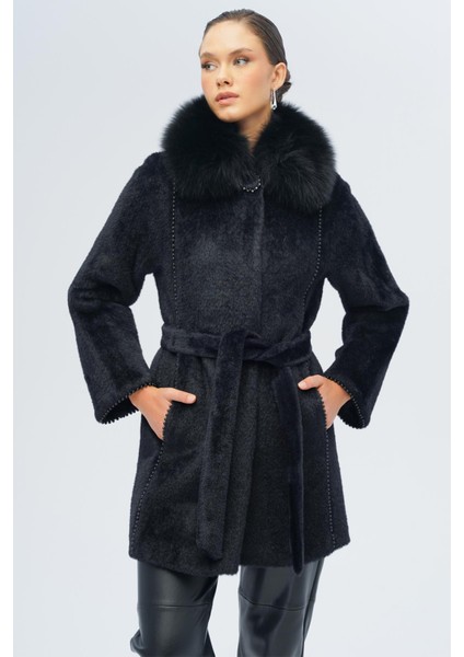 Çıkabilir Kürklü Inci Detaylı Peluş Kaban Siyah 3098-TK indirimleri