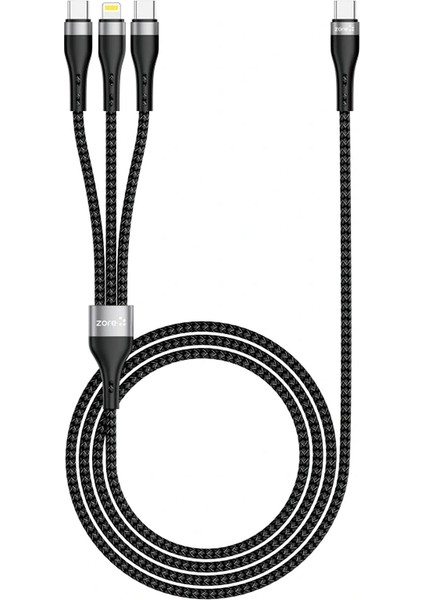 3in1 Usb-A To Lightning - Type-C - Type-C Şarj ve Data Kablosu 20W 1.5m