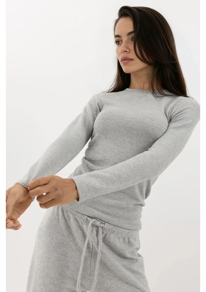 Kadın Yumuşak Dokulu Uzun Kollu Bluz Busem Collection Grey