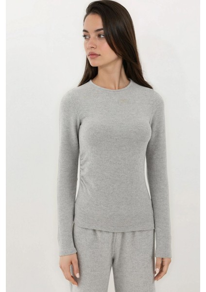 Kadın Yumuşak Dokulu Uzun Kollu Bluz Busem Collection Grey