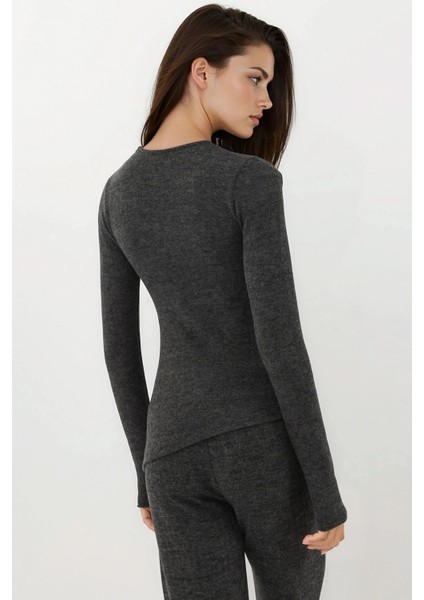 Kadın Yumuşak Dokulu Uzun Kollu Bluz Busem Collection Grey