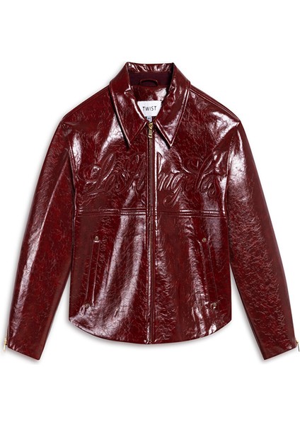 Sloganlı Rugan Görünümlü Ceket TW6250005084035