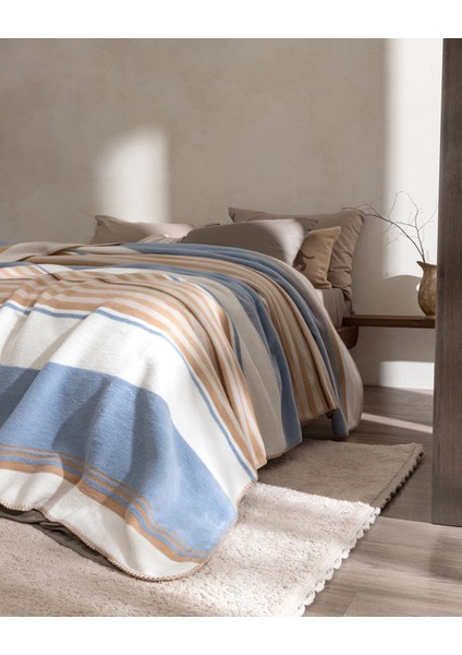 Saulet Tek Kişilik Jakarlı Pamuklu Battaniye - Açık Mavi/bej modelleri