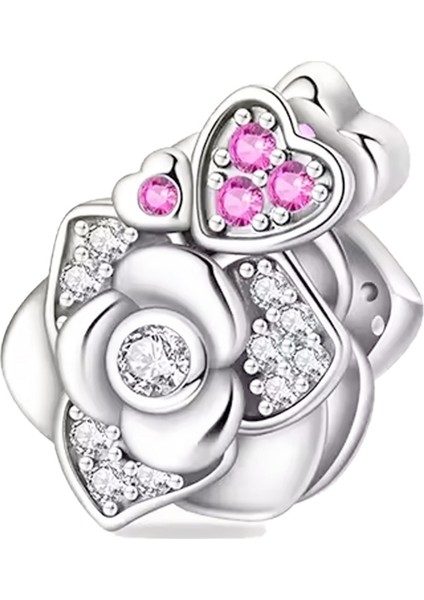 Taşlı Gül Gümüş Charm