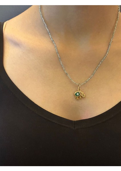 Çelik Fil Uçlu Gri Boncuklu Kadın Kolye 21 cm fiyatları