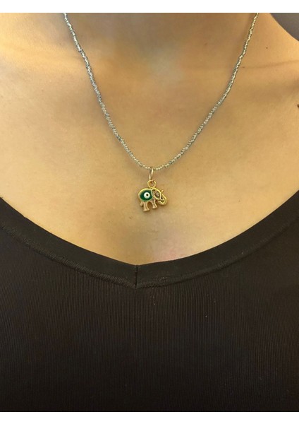 Çelik Fil Uçlu Gri Boncuklu Kadın Kolye 21 cm modelleri