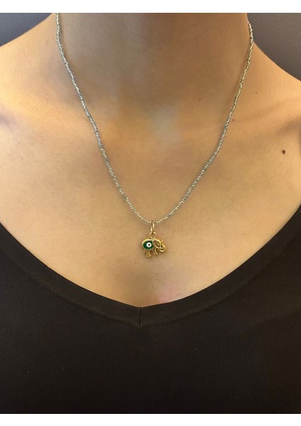 Çelik Fil Uçlu Gri Boncuklu Kadın Kolye 21 cm fırsatları