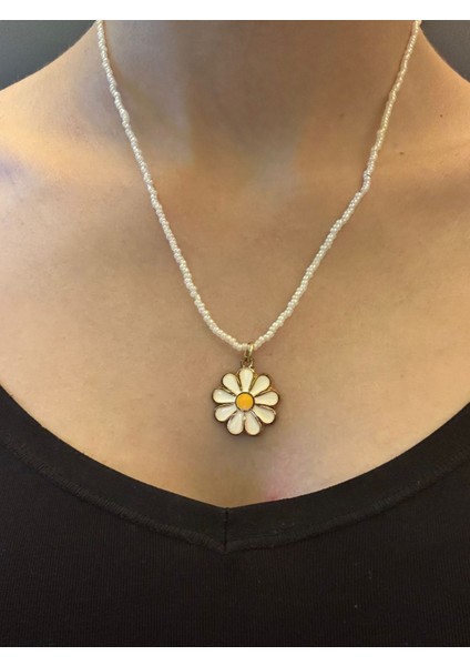 Çelik Papatya Uçlu Boncuklu Kadın Kolye 21 cm modelleri