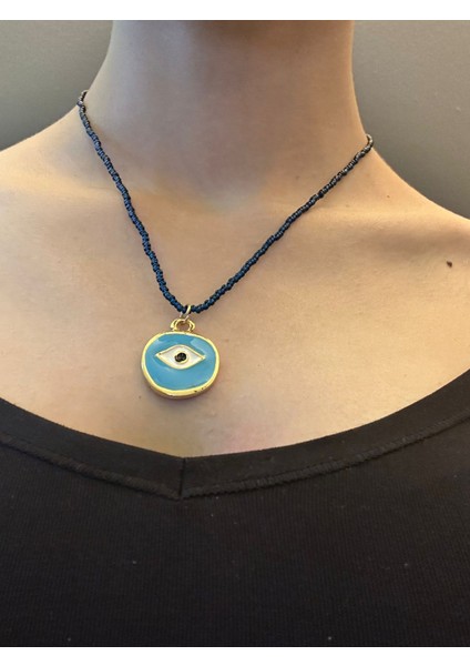 Çelik Turkuaz Göz Uçlu Boncuklu Kadın Kolye 21 cm fiyatları