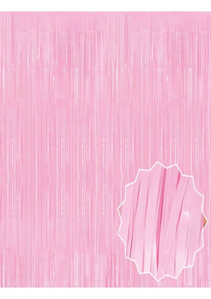 Soft Pembe Püsküllü Kapı Perdesi - Parti, Baby Shower, Cinsiyet Partisi 1x2 M - Lisinya