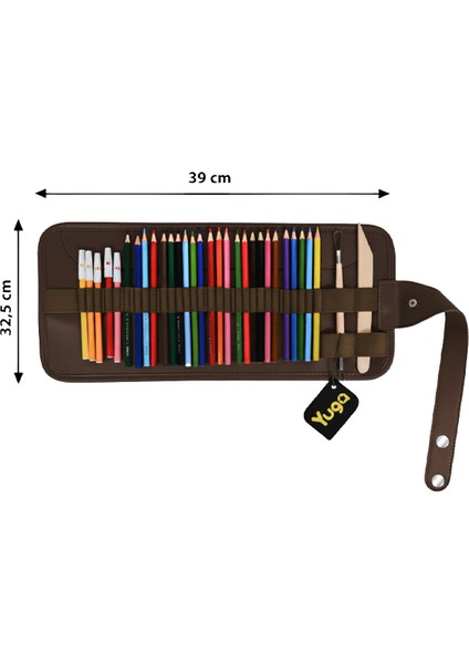 Suni Deri 36 Gözlü Rulo Kalemlik Kahverengi