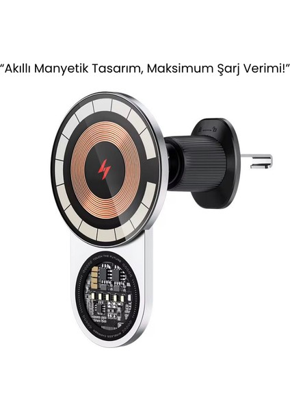 15W Hızlı Şarj Destekli Manyetik Araç Telefon Tutucu | 1200G Güçlü Emiş Gücü | Akıllı Çipli, 360° Döner Tasarım